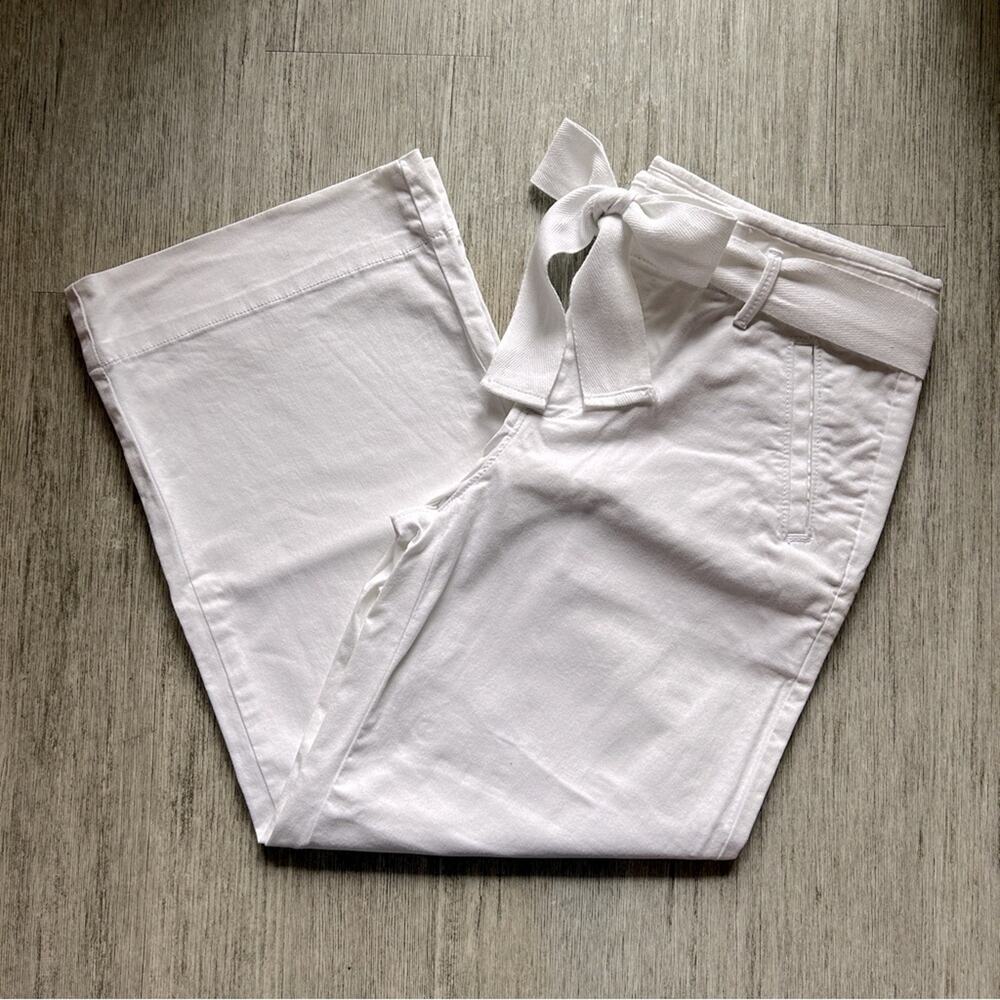 LOFT White Wide Leg Mid Rise Belted Cropped Soft Cotton Culotte Pants Size 4